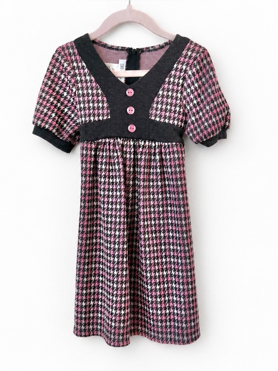 Bonnie Jean Other - BONNIE JEAN Houndstooth Knit Dress Puff Sleeve Pink Grey School 4
